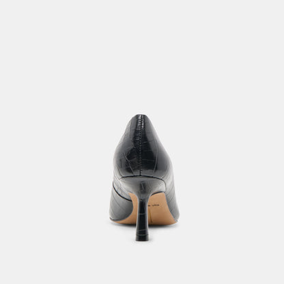 Dolce Vita SHOES Briona Noir Croco Embossed Leather Heels