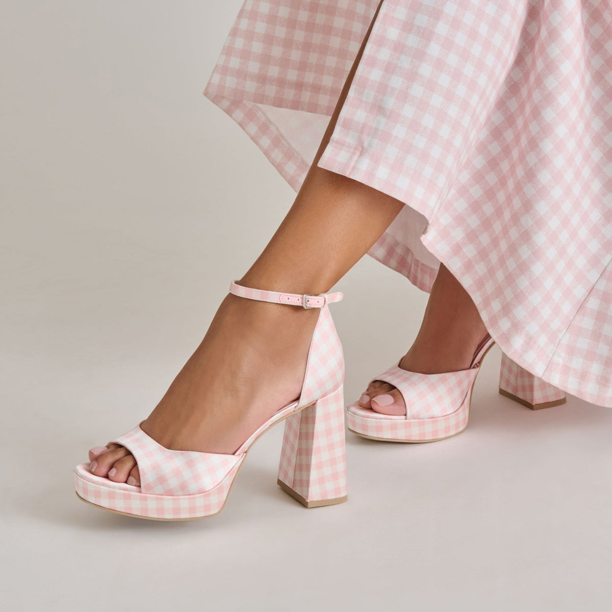 Dolce Vita SHOES Reyes X Byrdie Golf Pink Plaid Gingham Heels