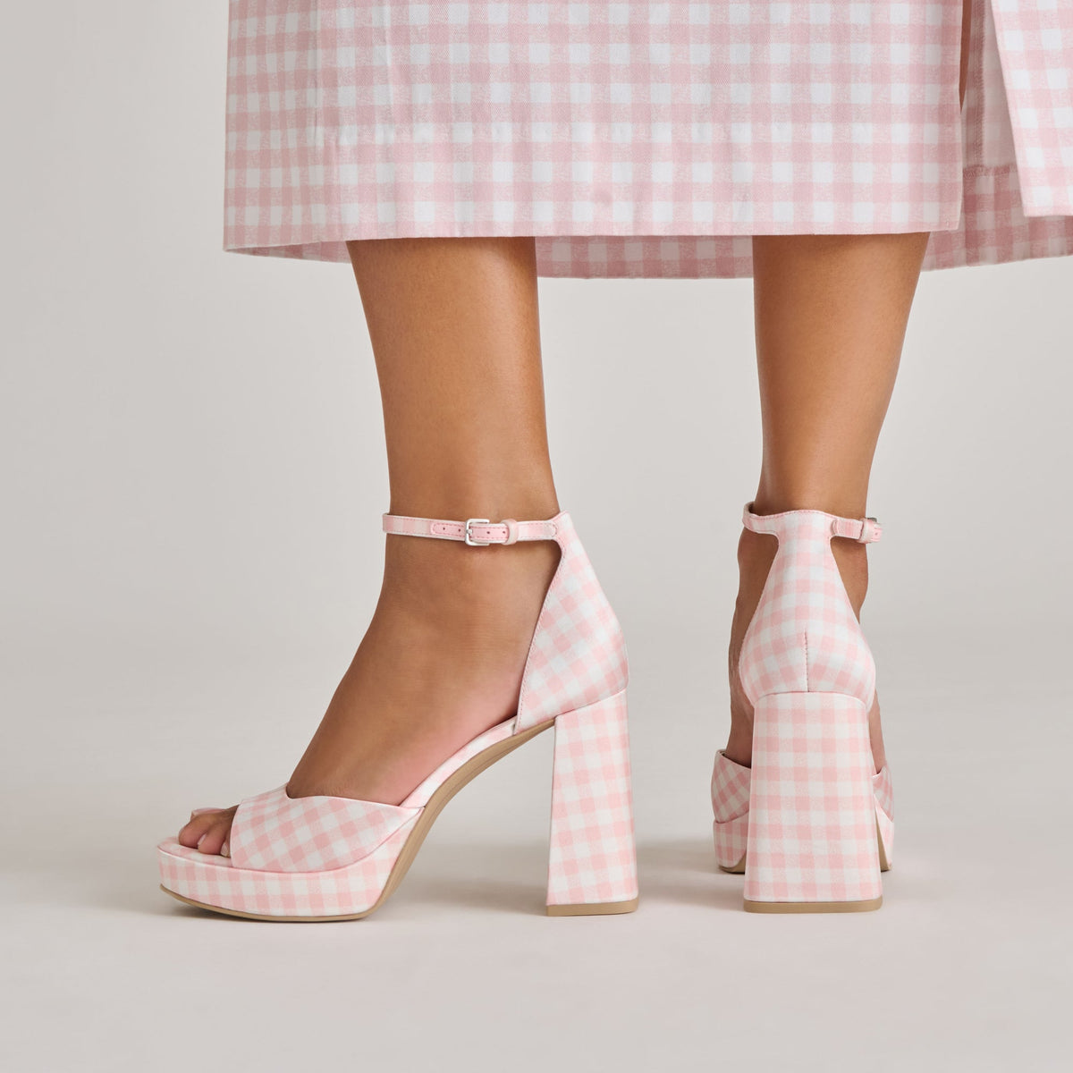 Dolce Vita SHOES Reyes X Byrdie Golf Pink Plaid Gingham Heels