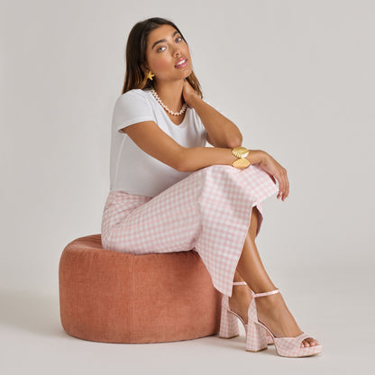 Dolce Vita SHOES Reyes X Byrdie Golf Pink Plaid Gingham Heels