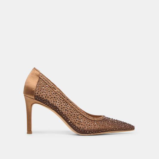 Dolce Vita SHOES Kashe Crystal Mid Brown Mesh Heels