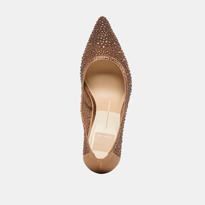 Dolce Vita SHOES Kashe Crystal Mid Brown Mesh Heels