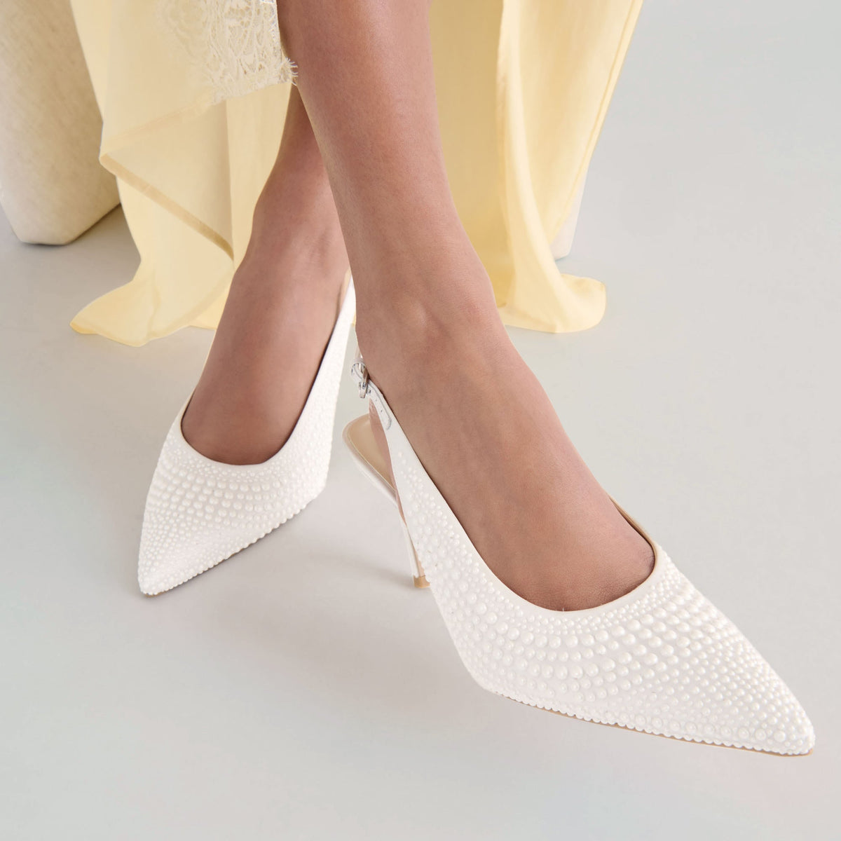 Dolce Vita SHOES Elasi Pearl Off White Satin Heels