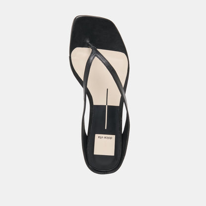 Dolce Vita SHOES GIZEL Black Leather Thong Square-Toe Sandals