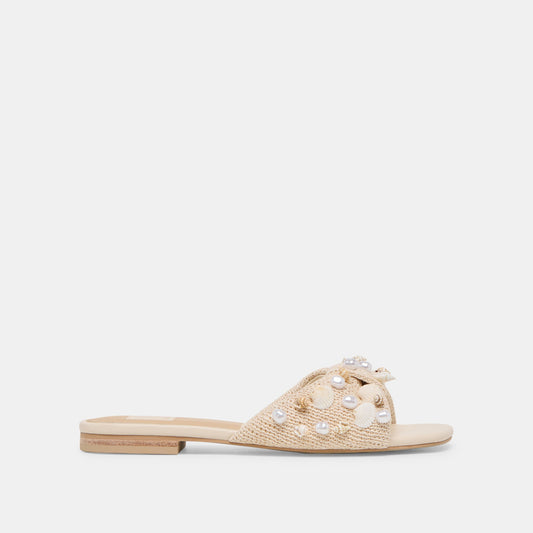 Dolce Vita SHOES Lizza Oatmeal Beaded Raffia Sandals