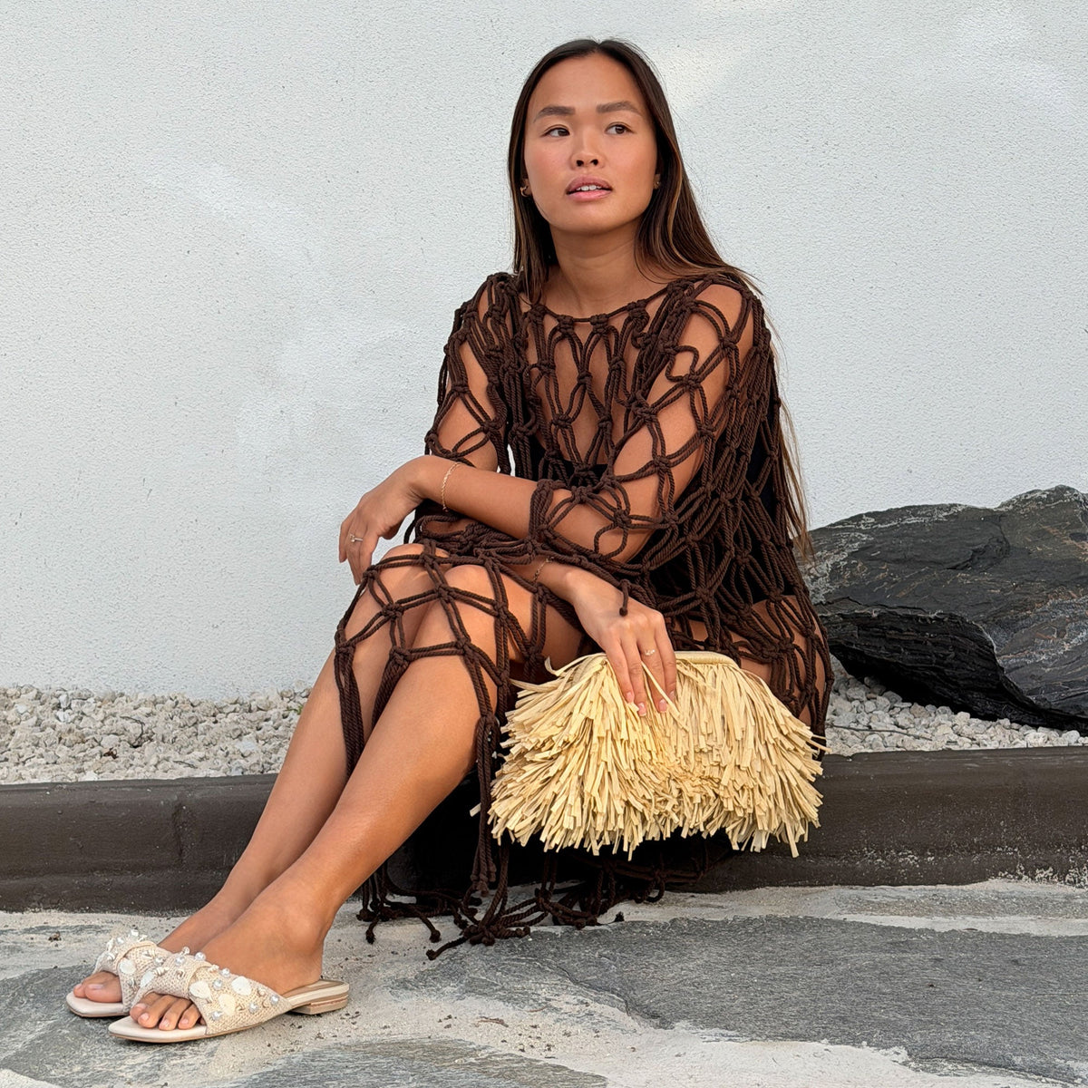 Dolce Vita SHOES Lizza Oatmeal Beaded Raffia Sandals