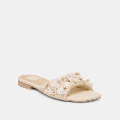Dolce Vita SHOES Lizza Oatmeal Beaded Raffia Sandals