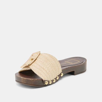 Dolce Vita SHOES SHERY Natural Raffia Open-Toe Buckle Wood Sole Sandals