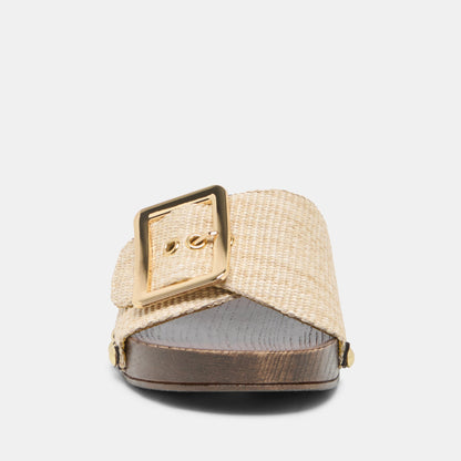 Dolce Vita SHOES SHERY Natural Raffia Open-Toe Buckle Wood Sole Sandals