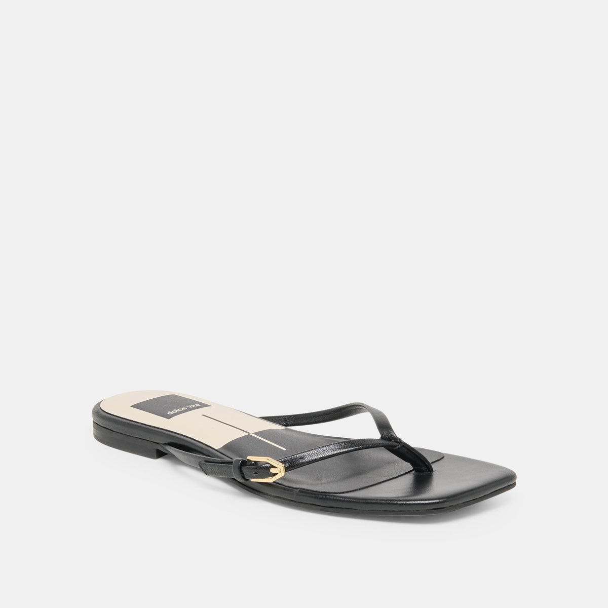 Dolce Vita SHOES MALTA Black Leather Buckle Flip-Flop Sandals