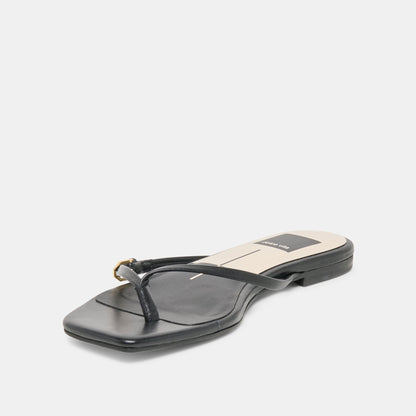 Dolce Vita SHOES MALTA Black Leather Buckle Flip-Flop Sandals