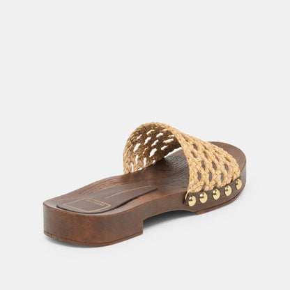 Dolce Vita SHOES SADIE Tan Raffia Wood Sole Open-Toe Sandals