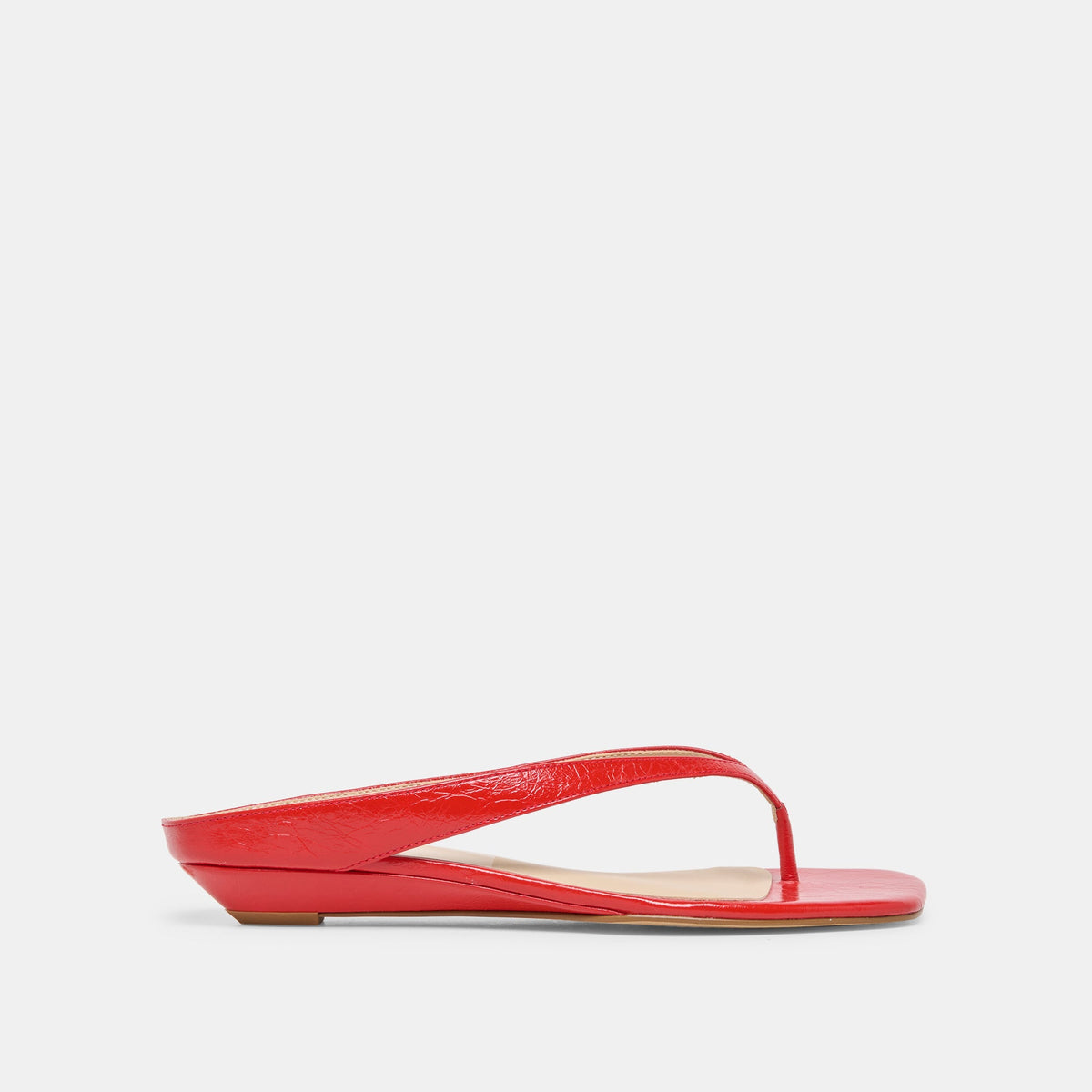 Dolce Vita SHOES GIZEL Red Crinkle Patent Thong Square-Toe Sandals