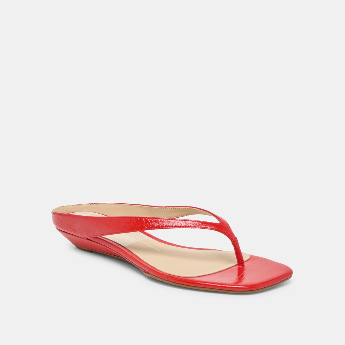Dolce Vita SHOES GIZEL Red Crinkle Patent Thong Square-Toe Sandals