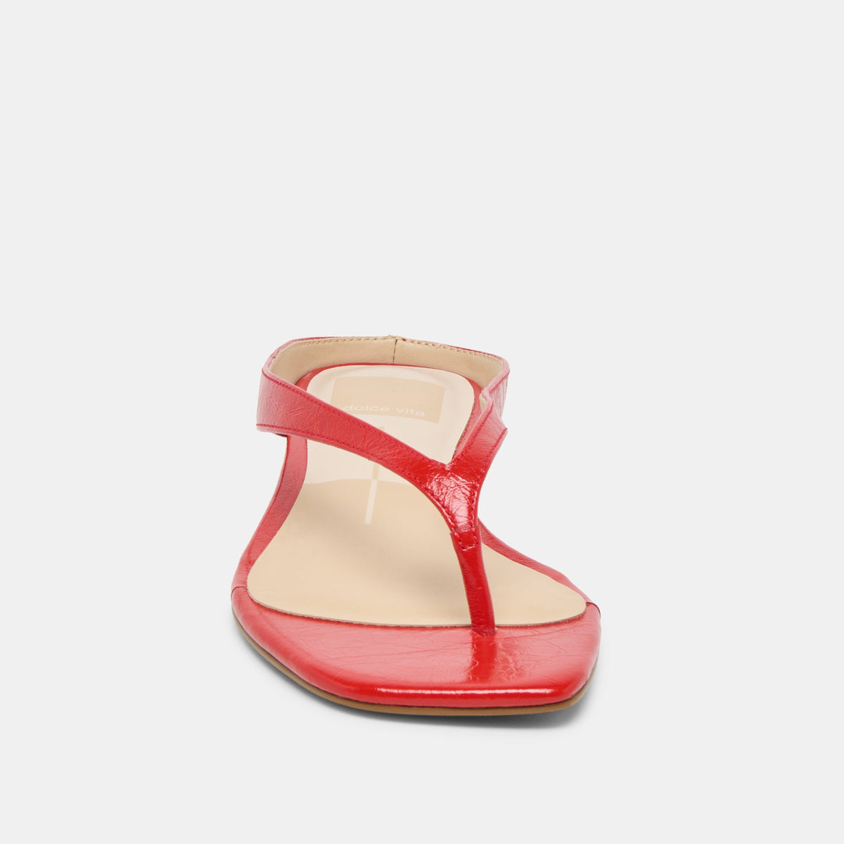 Dolce Vita SHOES GIZEL Red Crinkle Patent Thong Square-Toe Sandals