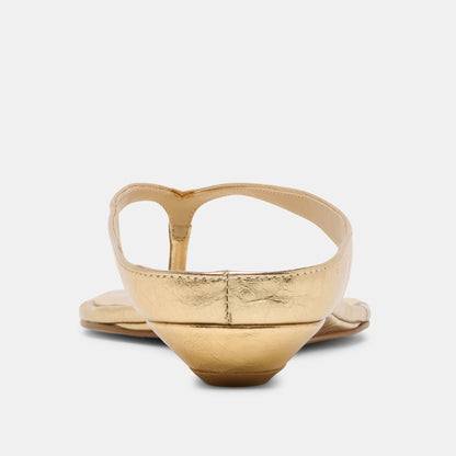 Dolce Vita SHOES GIZEL Gold Crinkle Patent Thong Square-Toe Sandals