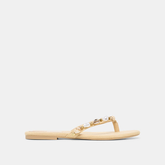 Dolce Vita SHOES KYSHA Lt Natural Raffia Shell Flip-Flop Sandals
