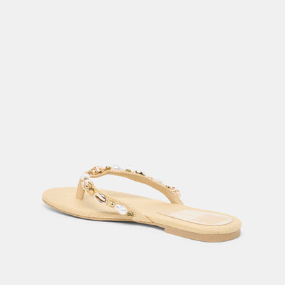 Dolce Vita SHOES KYSHA Lt Natural Raffia Shell Flip-Flop Sandals