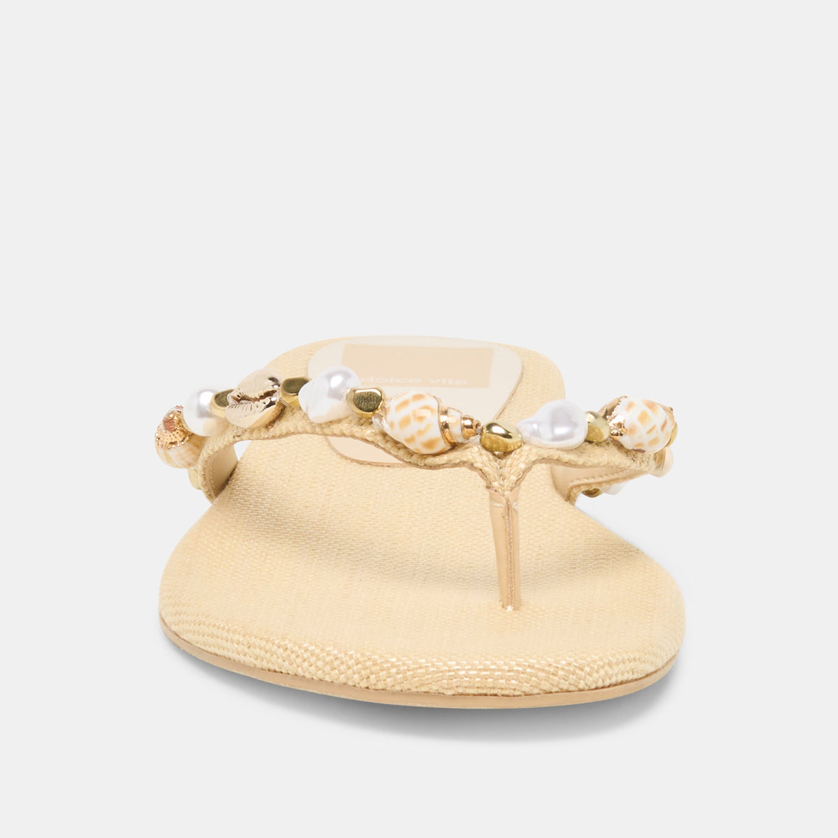 Dolce Vita SHOES KYSHA Lt Natural Raffia Shell Flip-Flop Sandals