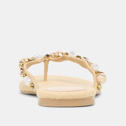 Dolce Vita SHOES KYSHA Lt Natural Raffia Shell Flip-Flop Sandals