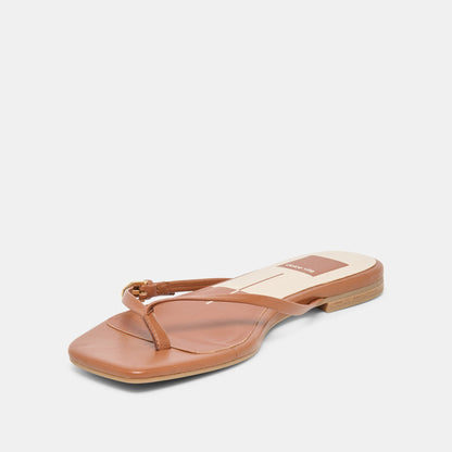 Dolce Vita SHOES MALTA Cognac Leather Buckle Flip-Flop Sandals