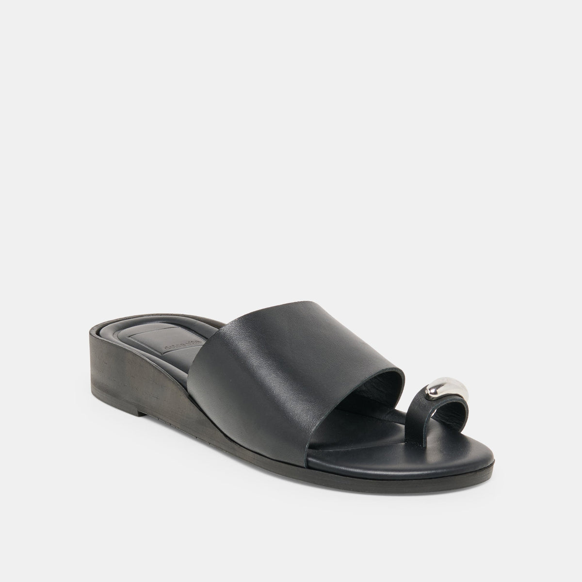 Dolce Vita SHOES MOXY Black Leather Metal Detail Open-Toe Sandals