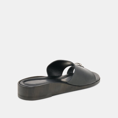 Dolce Vita SHOES MOXY Black Leather Metal Detail Open-Toe Sandals