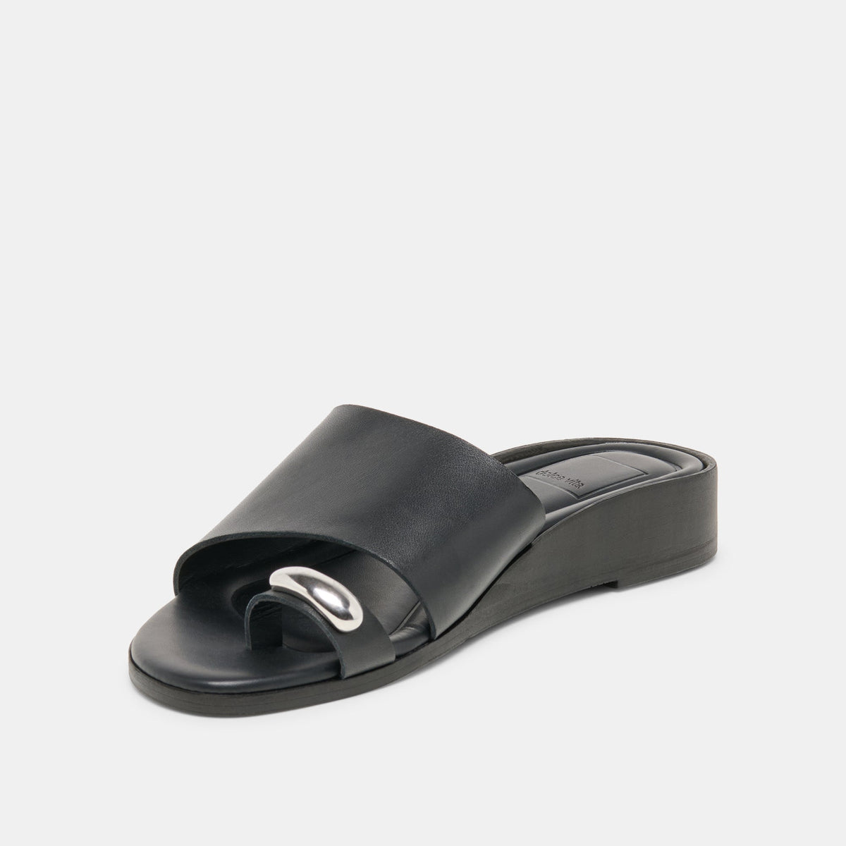 Dolce Vita SHOES MOXY Black Leather Metal Detail Open-Toe Sandals