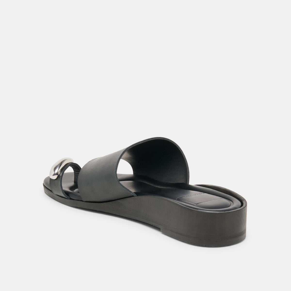 Dolce Vita SHOES MOXY Black Leather Metal Detail Open-Toe Sandals