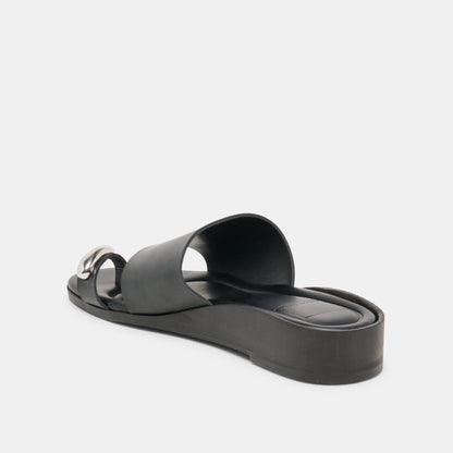 Dolce Vita SHOES MOXY Black Leather Metal Detail Open-Toe Sandals