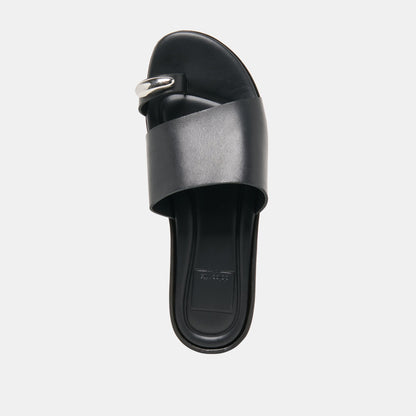 Dolce Vita SHOES MOXY Black Leather Metal Detail Open-Toe Sandals
