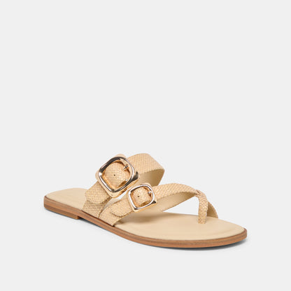 Dolce Vita SHOES SHORE Sand Raffia Flip-Flop Buckled Sandals
