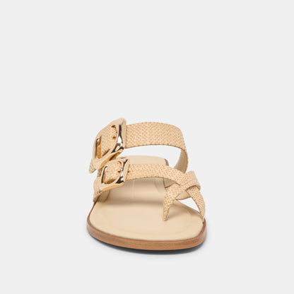 Dolce Vita SHOES SHORE Sand Raffia Flip-Flop Buckled Sandals