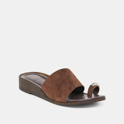 Dolce Vita SHOES MOXY Dk Brown Suede Metal Detail Open-Toe Sandals