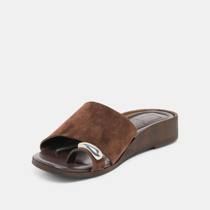 Dolce Vita SHOES MOXY Dk Brown Suede Metal Detail Open-Toe Sandals