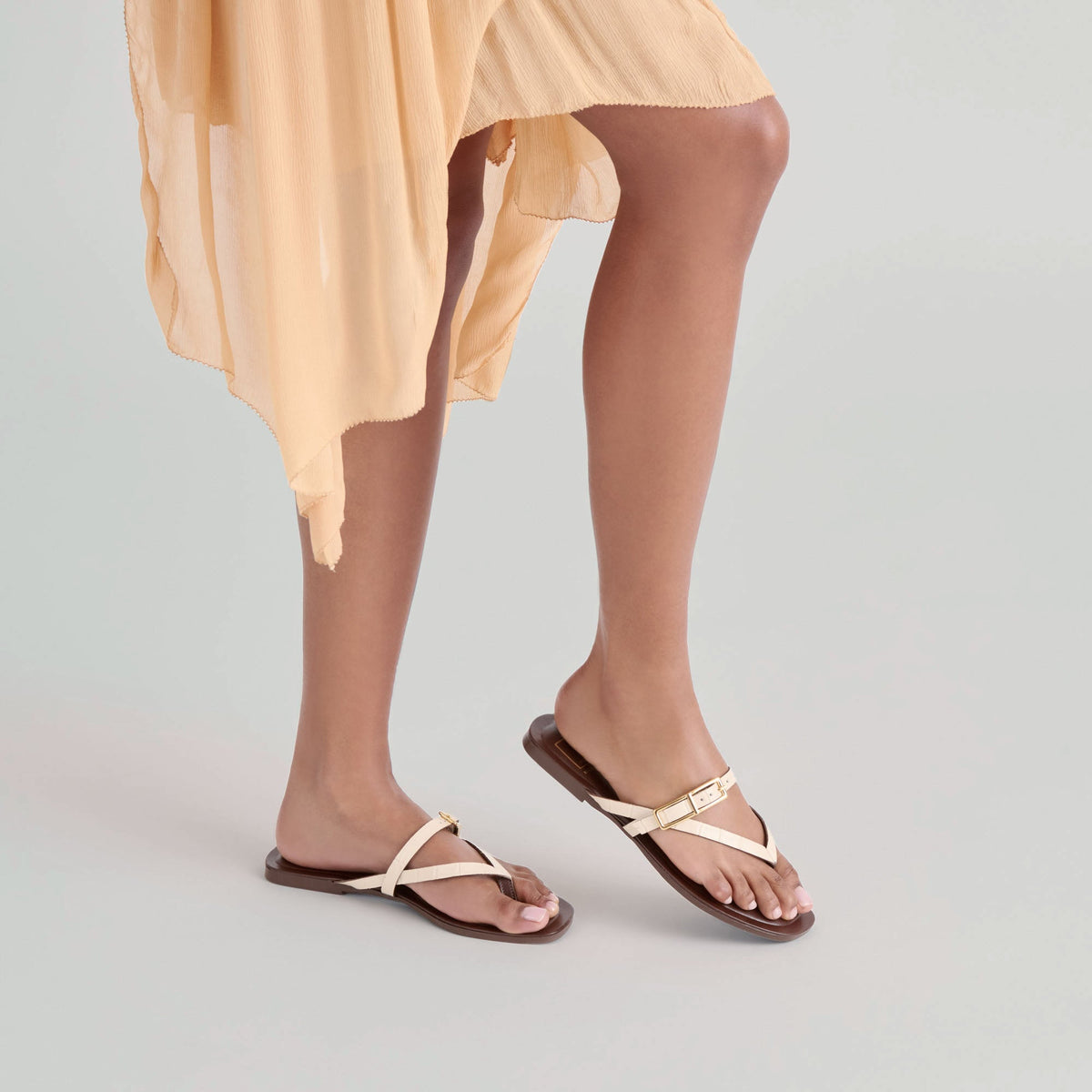 Dolce Vita SHOES Piers Beige Croco Embossed Leather Sandals