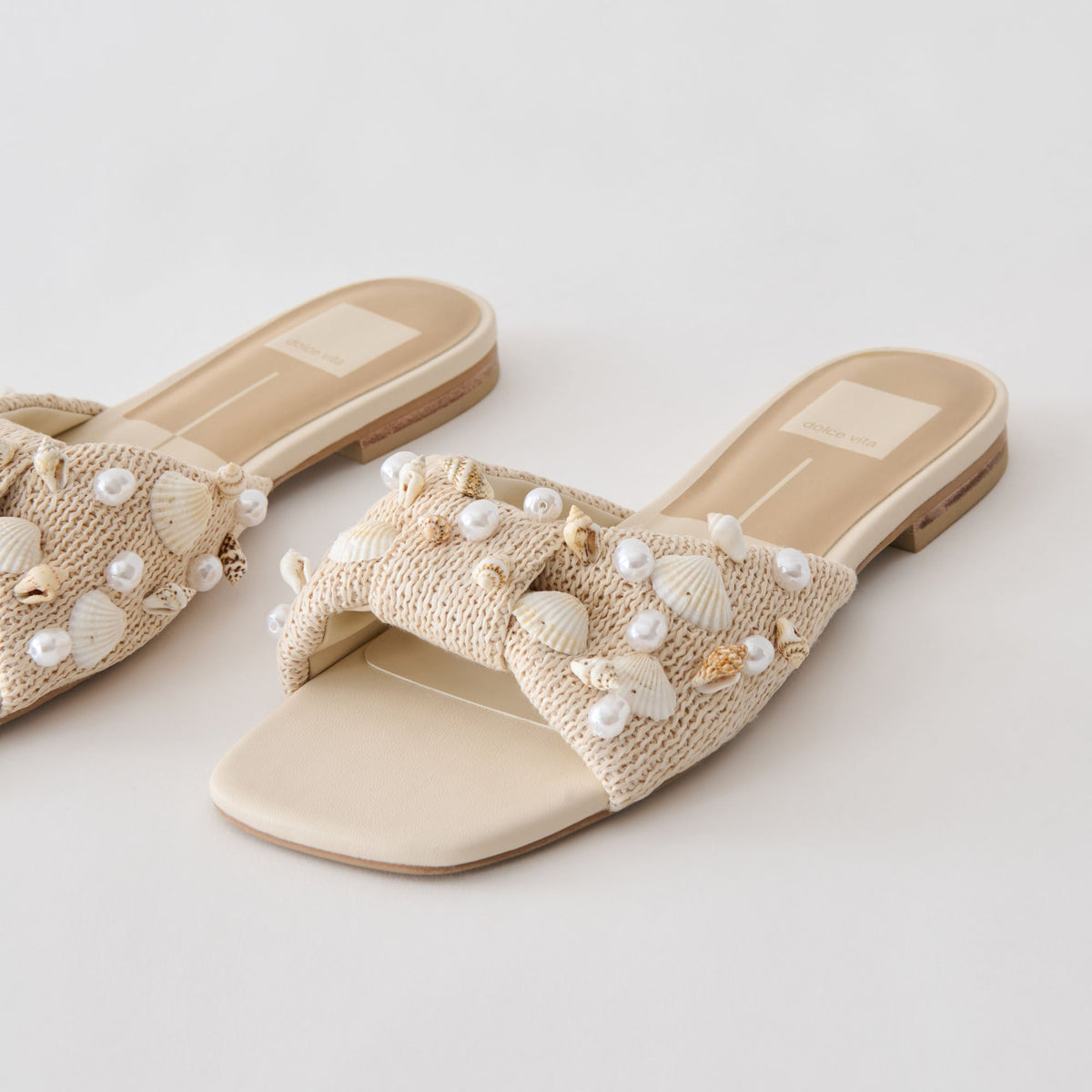 Dolce Vita SHOES Lizza Oatmeal Beaded Raffia Sandals