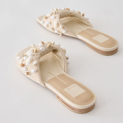 Dolce Vita SHOES Lizza Oatmeal Beaded Raffia Sandals