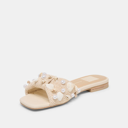 Dolce Vita SHOES Lizza Oatmeal Beaded Raffia Sandals