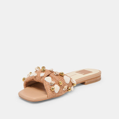 Dolce Vita SHOES Lizza Toffee Beaded Raffia Sandals