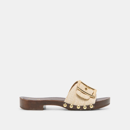 Dolce Vita SHOES SHERY Natural Raffia Open-Toe Buckle Wood Sole Sandals