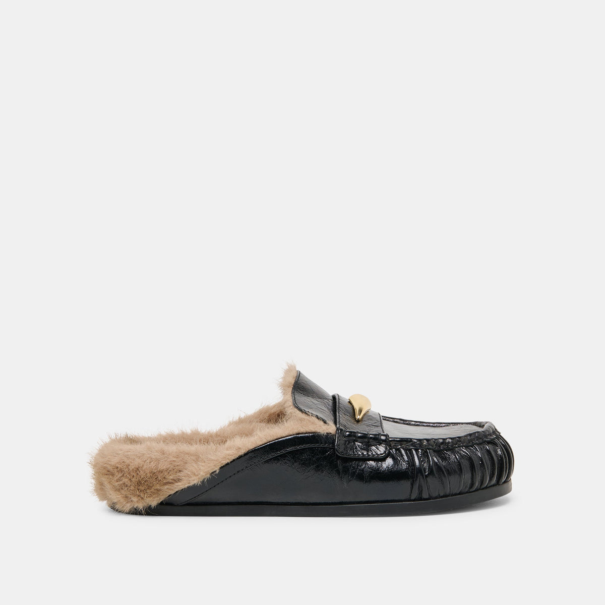 Dolce Vita SHOES Jodero Plush Black Leather Flats