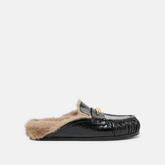 Dolce Vita SHOES Jodero Plush Black Leather Flats