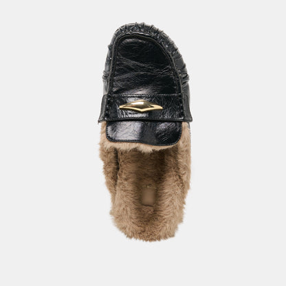 Dolce Vita SHOES Jodero Plush Black Leather Flats