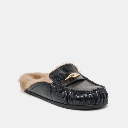 Dolce Vita SHOES Jodero Plush Black Leather Flats