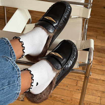 Dolce Vita SHOES Jodero Plush Black Leather Flats