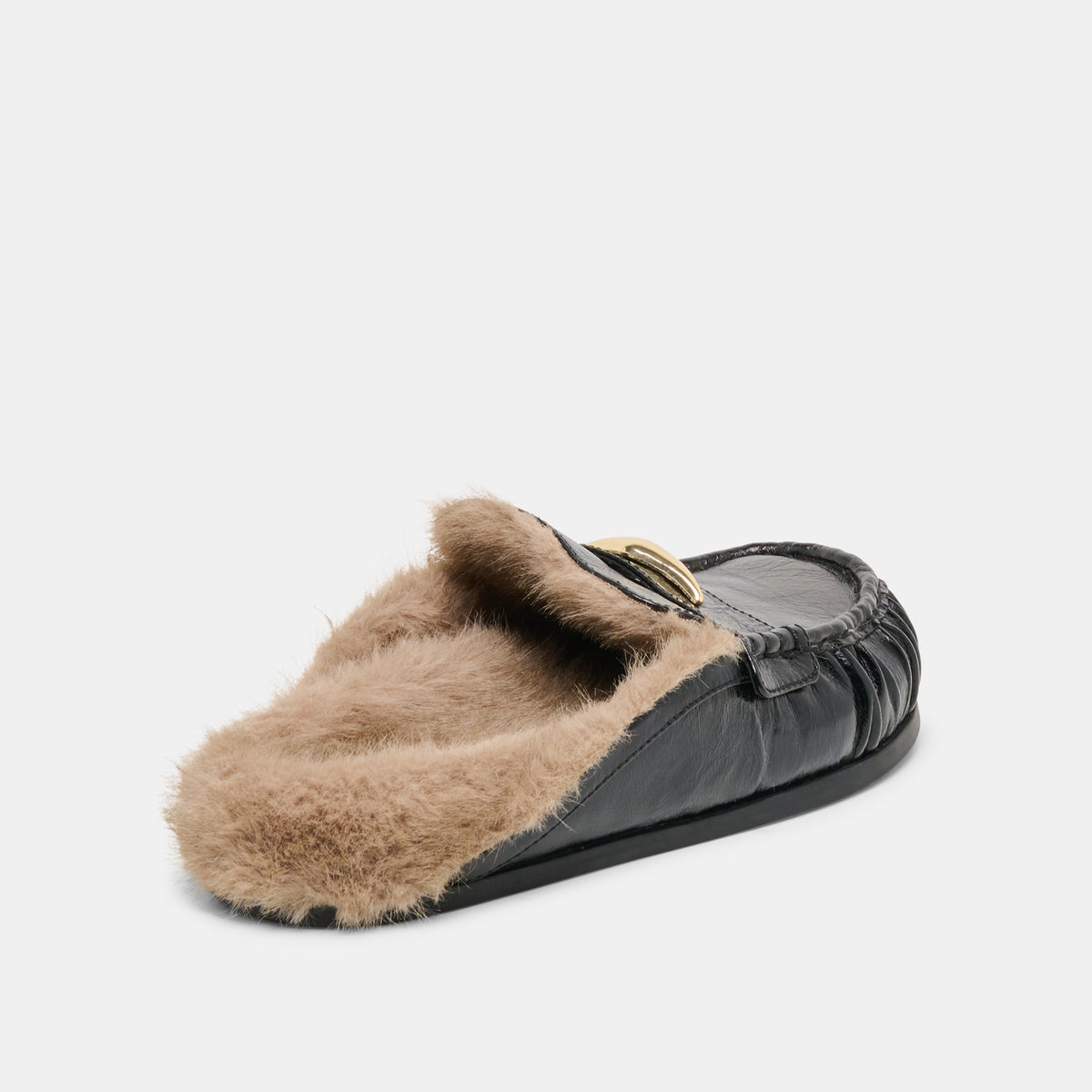 Dolce Vita SHOES Jodero Plush Black Leather Flats