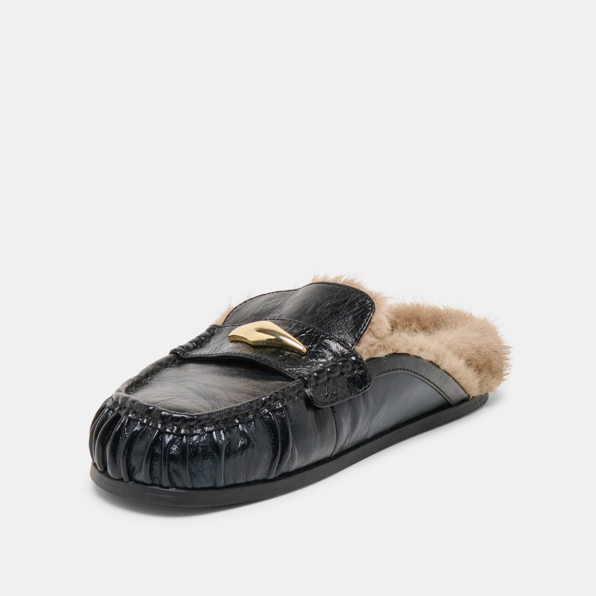 Dolce Vita SHOES Jodero Plush Black Leather Flats