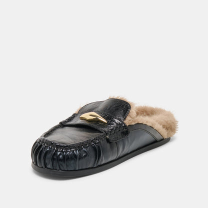 Dolce Vita SHOES Jodero Plush Black Leather Flats