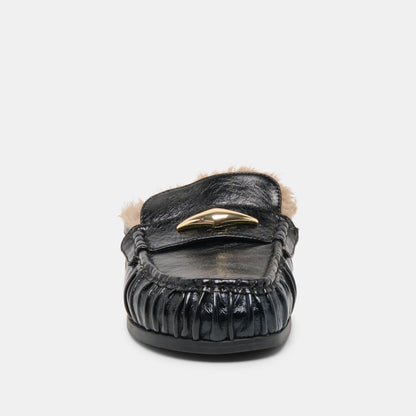 Dolce Vita SHOES Jodero Plush Black Leather Flats